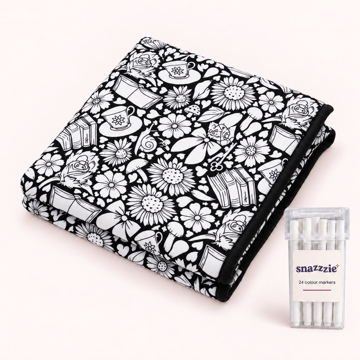 Bookish coloring blanket with 24 markers